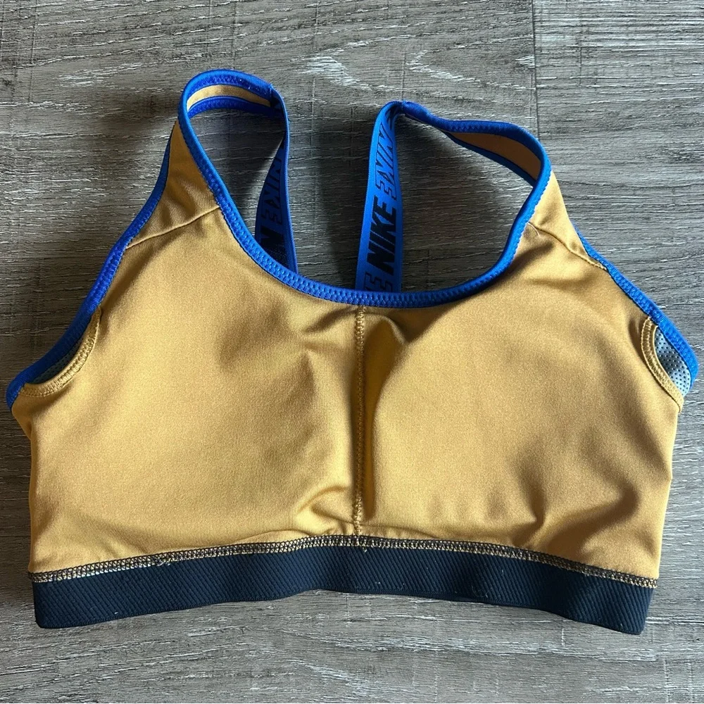 Nike Colorblock Sports Bra Cobalt Blue Brown and Black